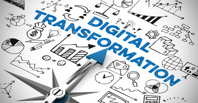 Digital,Business,Transformation,Concept,With,Arrow,Of,Compass,(3d,Rendering)